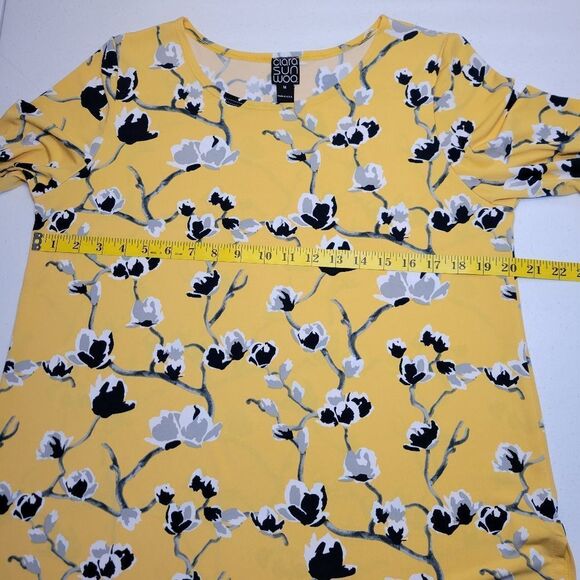 CLARA SUNWOO Sun Woo Yellow with Black Gray Florals White Boxy 3/4 Sleeve Tunic - Picture 8 of 9